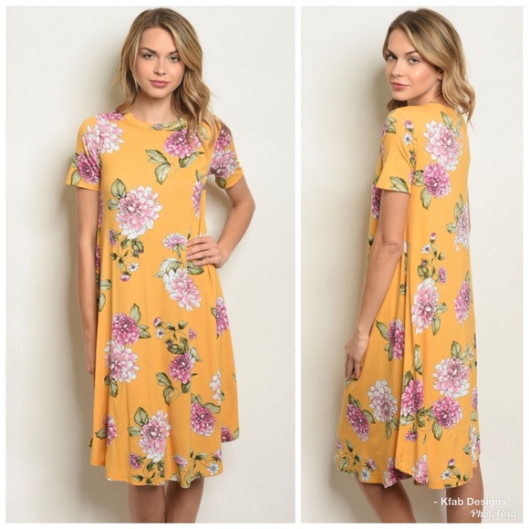 Dresses & Skirts - 💐LAST 2! Mustard/Lilac Floral Midi Dress!